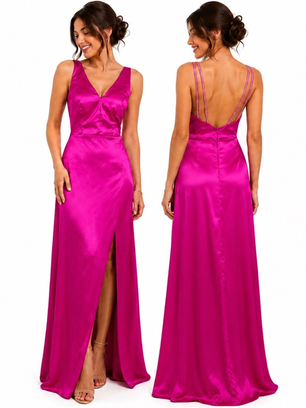 Vibrant Hot Pink V-Neck City Vibe Prom Formal Dress